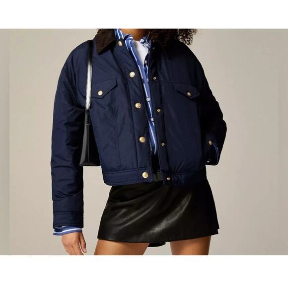 J.Crew Puffer Trucker Jacket Corduroy Collar Navy - S - Picture 2 of 6